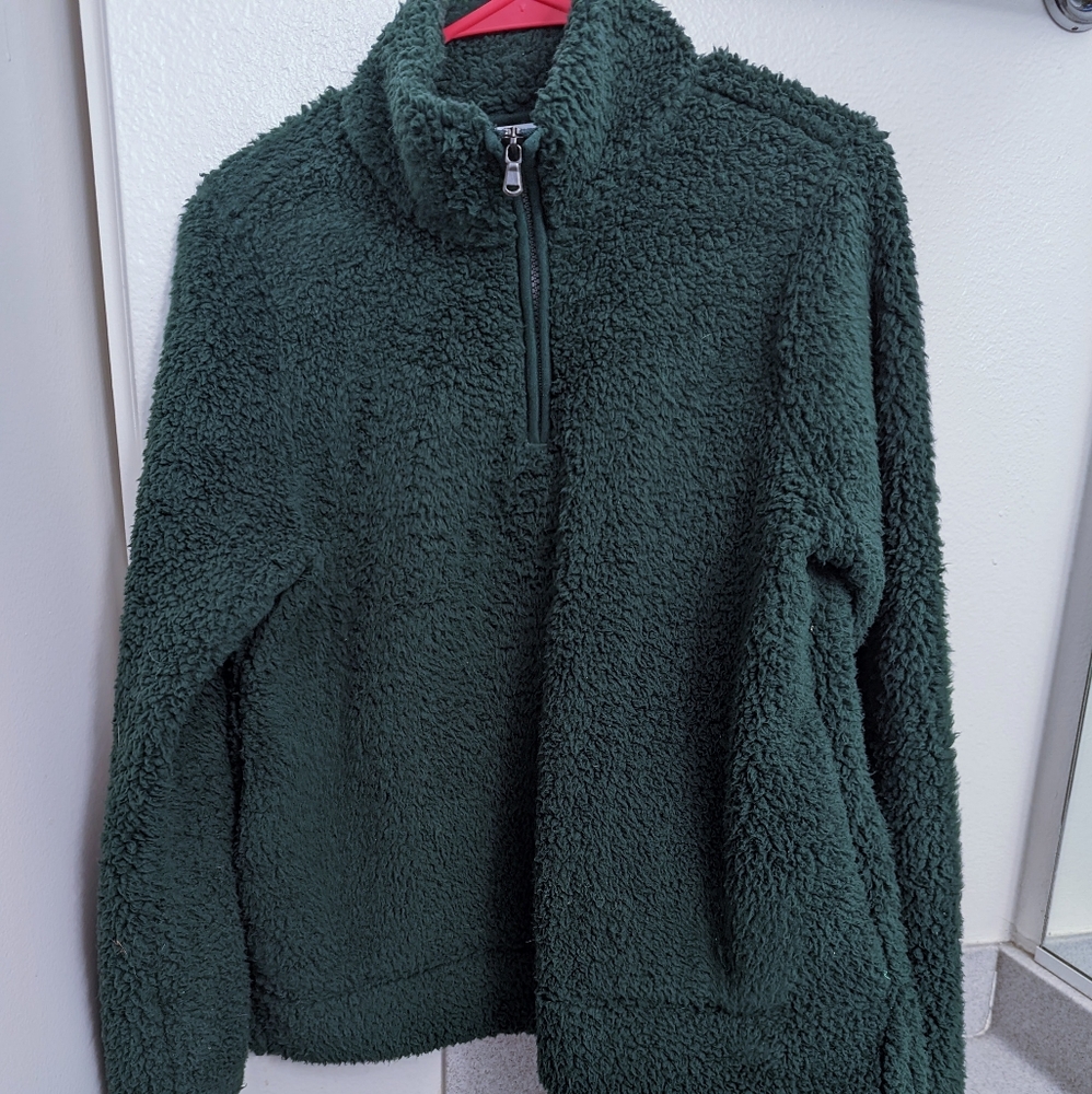 Sonoma Forrest Green Super Soft Sherpa Quarter Zip-up Pullover Sweater